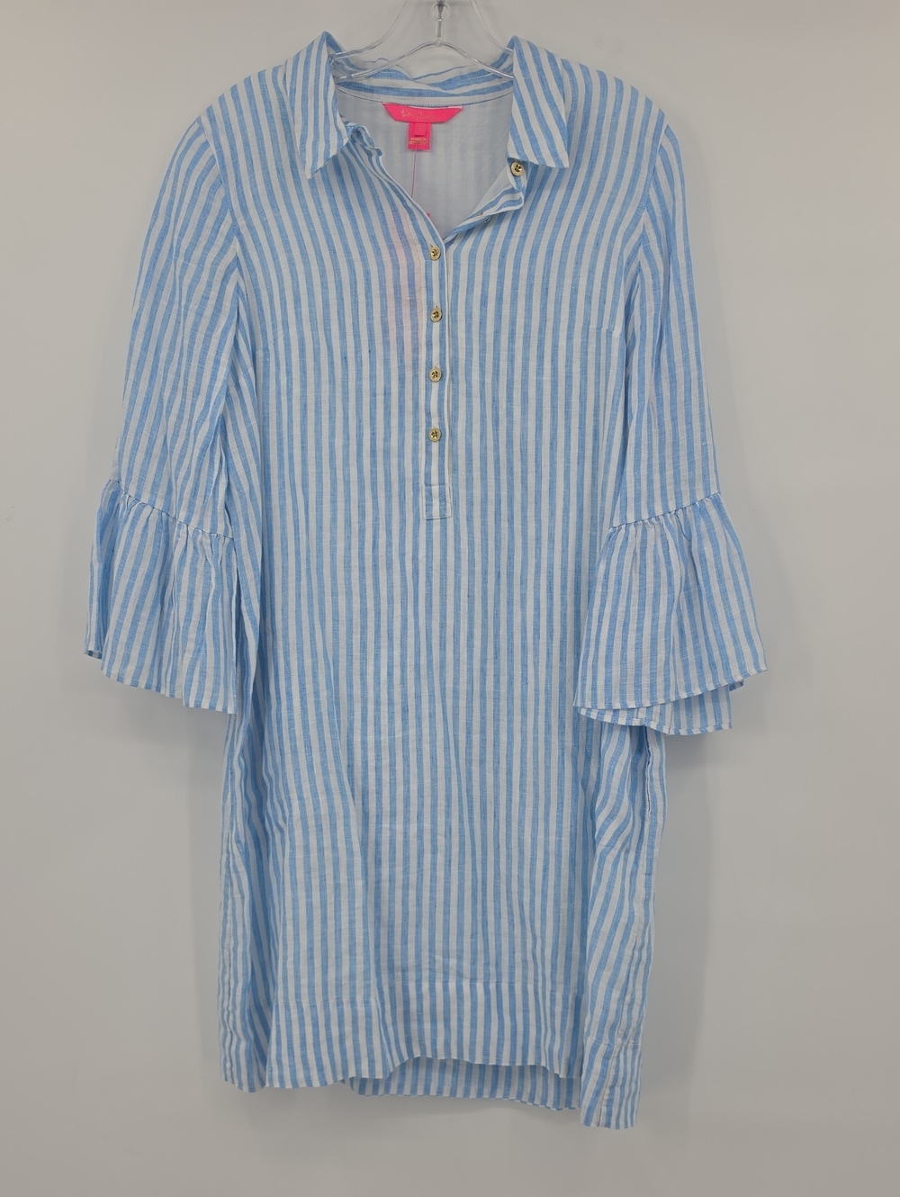 Lilly Pulitzer Jazmyn 3/4 Sleeve Line Lunar Blue Bimini stripe Linen Dress Sz 6
